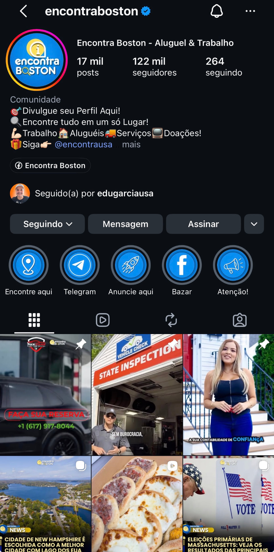 Perfil do Instagram @encontraboston