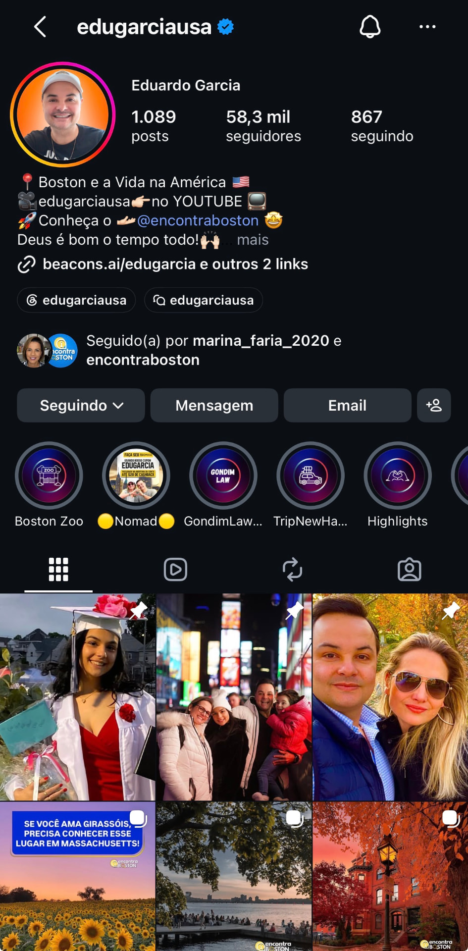 Perfil do Instagram @edugarciausa
